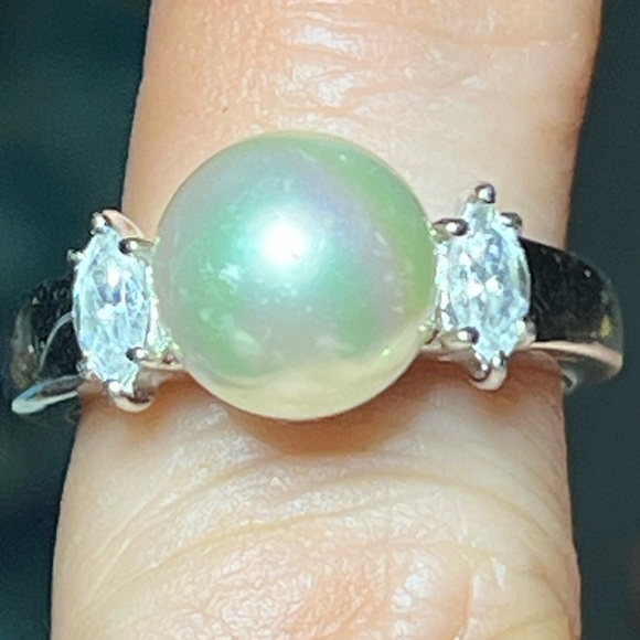 Vintage Sterling Silver Genuine  Pearl CZ Ring size 6.5 - Picture 5 of 10
